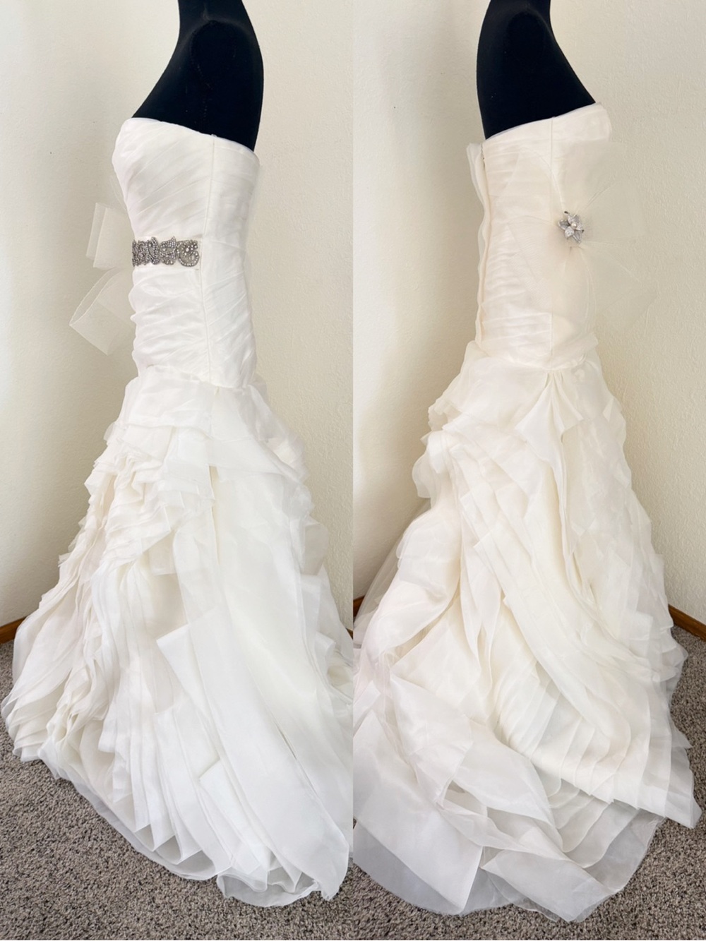White by Vera Wang Organza Trumpet Wedding Dress STYLE # VW351011 - Picture 5 of 16